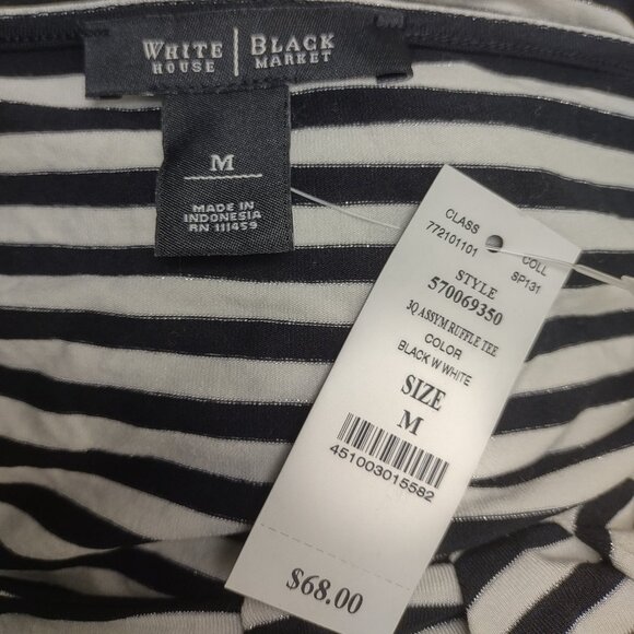 NWT WHBM White House Black Market striped 3/4 Asymmetrical ruffle tee Medium - Picture 9 of 10